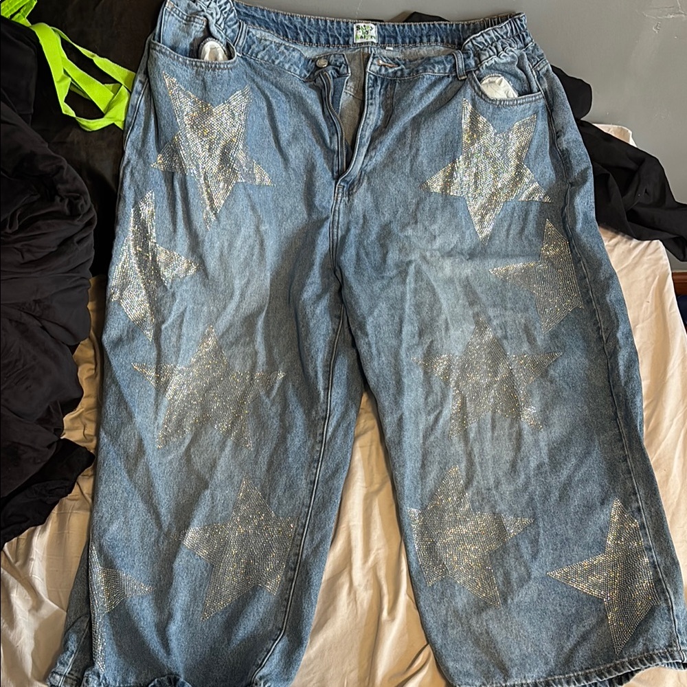Denim Jeans with Glitter Stars